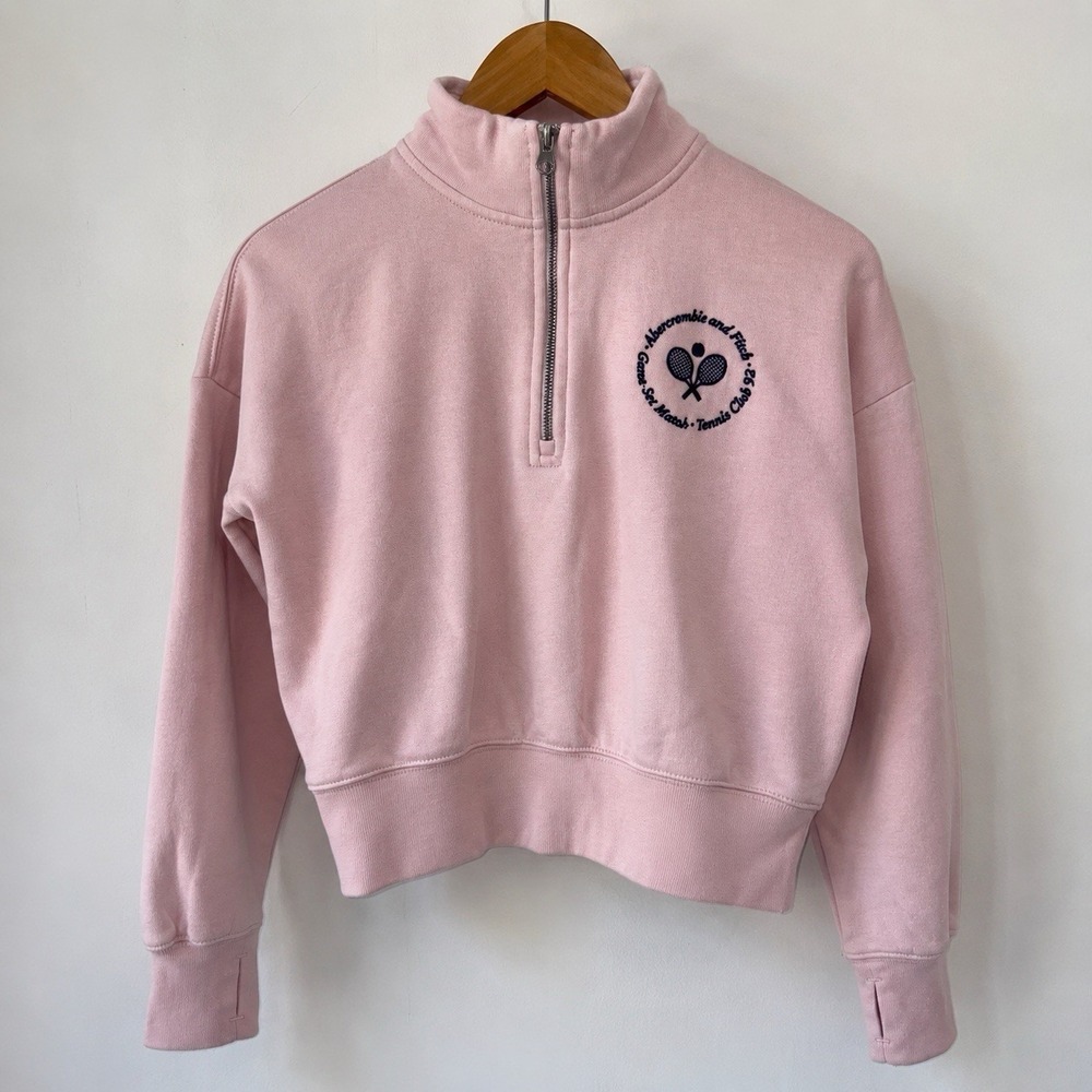 Abercrombie Kids Pink Tennis Club Quarter Zip Sweatshirt Size 11/12